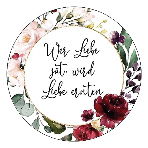 Schokoladenseite 48 x Aufkleber Blumensamen - Wer Liebe sät - 40 mm, Design Dusty 19030540, Sticker geeignet für Hochzeit Gastgeschenk Taufe Kommunion Geburtstag Feste Geschenke von Schokoladenseite