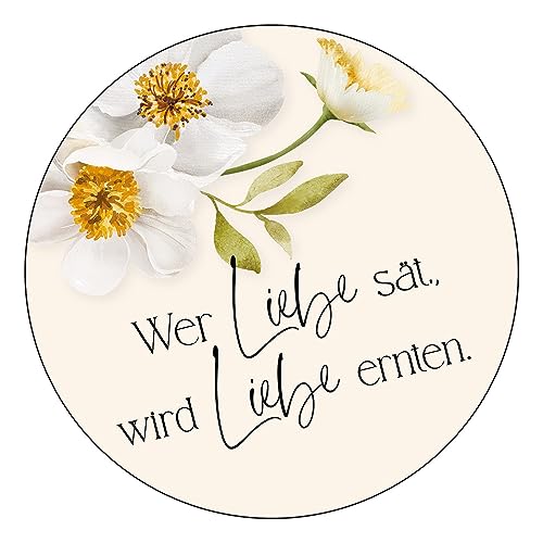 Schokoladenseite 48 x Aufkleber Blumensamen - Wer Liebe sät - 40 mm, Design Sunnyflower Yellow 39040540, Sticker geeignet für Hochzeit Gastgeschenk Taufe Kommunion Geburtstag Feste Geschenke von Schokoladenseite