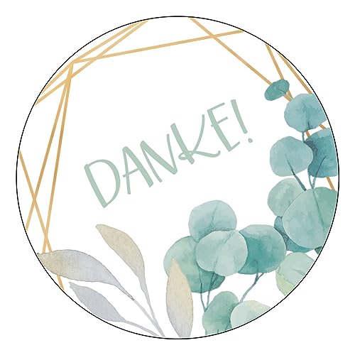 Schokoladenseite 48 x Aufkleber Danke - 40 mm, Design Eukalyptus 19050140, Sticker geeignet für Hochzeit Gastgeschenk Taufe Kommunion Geburtstag Feste Geschenke von Schokoladenseite