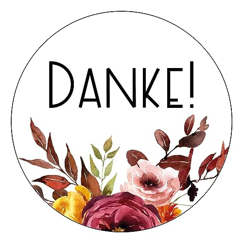 Schokoladenseite 48 x Aufkleber Danke - 40 mm, Design Herbst Bordeaux 19080140, Sticker geeignet für Hochzeit Gastgeschenk Taufe Kommunion Geburtstag Feste Geschenke von Schokoladenseite