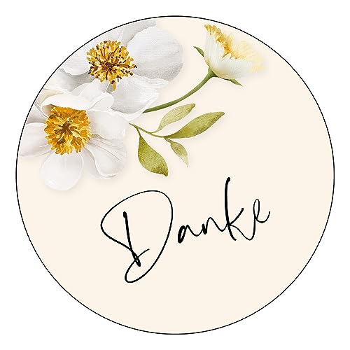 Schokoladenseite 48 x Aufkleber Danke - 40 mm, Design Sunnyflower Yellow 39040140, Sticker geeignet für Hochzeit Gastgeschenk Taufe Kommunion Geburtstag Feste Geschenke von Schokoladenseite