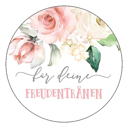 Schokoladenseite 48 x Aufkleber Für deine Freudentränen - 40 mm, Design Roses 182401, Sticker geeignet für Hochzeit Gastgeschenk Taufe Kommunion Geburtstag Feste Geschenke Präsente von Schokoladenseite