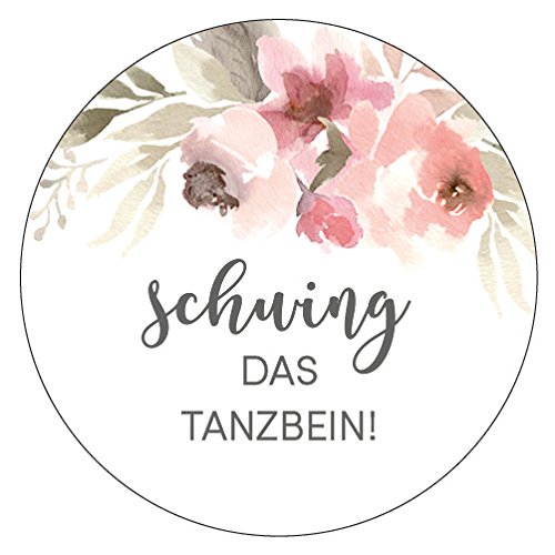 Schokoladenseite 48 x Aufkleber Schwing das Tanzbein - 40 mm, Design Blumenmeer 173419, Sticker geeignet für Schnapsfläschchen Hochzeit Gastgeschenk Geburtstag Feste Geschenke von Schokoladenseite