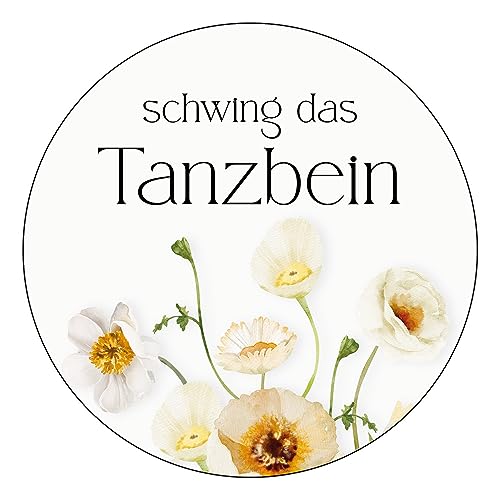 Schokoladenseite 48 x Aufkleber Schwing das Tanzbein - 40 mm, Design Sunnyflower White 39030340, Sticker geeignet für Schnapsfläschchen Hochzeit Gastgeschenk Geburtstag Feste Geschenke von Schokoladenseite