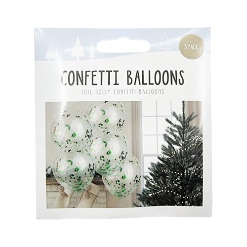 Folien-Stechpalmen-Konfetti-Ballons (5 Stück) – transparente Latexballons mit grüner Stechpalme & roter Beeren-Konfetti – perfekt für Weihnachtsfeiern & Urlaubsdekoration von Schone