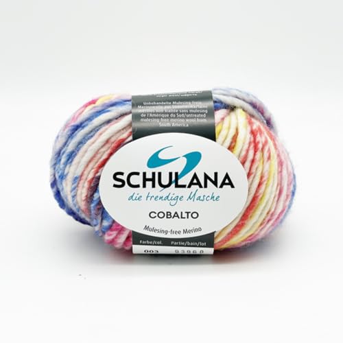 SCHULANA Cobalto 100% Schurwolle - Natürliche Weichheit und Komfort, Ideal für Stricken & Häkeln, Lauflänge ca. 50m je 50g Knäuel, Perfekt für Babykleidung, Pink-Gelb-Blau von Schulana