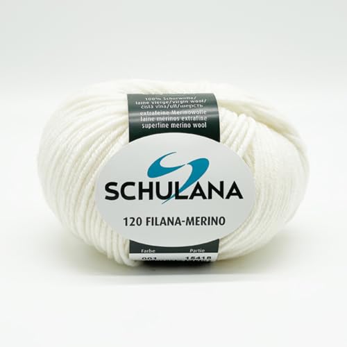 SCHULANA 120 Filana-Merino, 100% Schurwolle (Merino extrafine), zum Stricken und Häkeln, 50g ca 120m, Ecru 001 von SCHULANA