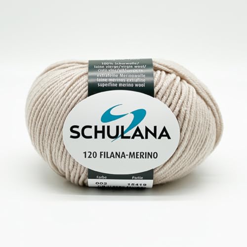 SCHULANA 120 Filana-Merino, 100% Schurwolle (Merino extrafine), zum Stricken und Häkeln, 50g ca 120m, Beige 002 von SCHULANA