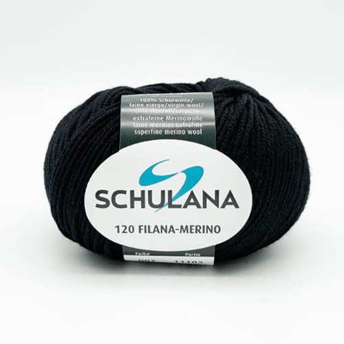 SCHULANA 120 Filana-Merino, 100% Schurwolle (Merino extrafine), zum Stricken und Häkeln, 50g ca 120m, Schwarz 007 von SCHULANA