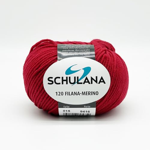 SCHULANA 120 Filana-Merino, 100% Schurwolle (Merino extrafine), zum Stricken und Häkeln, 50g ca 120m, Dunkelrot 015 von SCHULANA