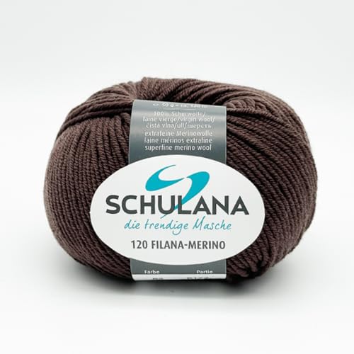 SCHULANA 120 Filana-Merino, 100% Schurwolle (Merino extrafine), zum Stricken und Häkeln, 50g ca 120m, Dunkelbraun 062 von SCHULANA