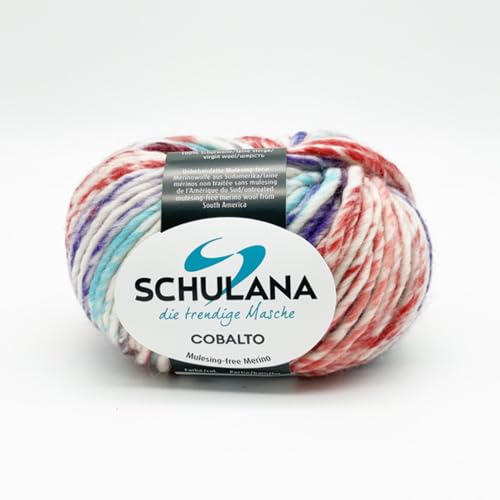 SCHULANA Cobalto, 100% Schurwolle (Merino, unbehandelt), zum Stricken und Häkeln, 50g ca 50m, Rot-Lila-Türkis 001 von SCHULANA