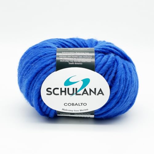 SCHULANA Cobalto 100% Schurwolle - Natürliche Weichheit und Komfort, Ideal für Stricken & Häkeln, Lauflänge ca. 50m je 50g Knäuel, Perfekt für Babykleidung, Royalblau von Schulana