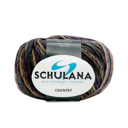 SCHULANA Country, 100% Schurwolle, zum Stricken und Häkeln, 50g ca 90m, Dunkellila-Pink-Blau meliert 070 von SCHULANA