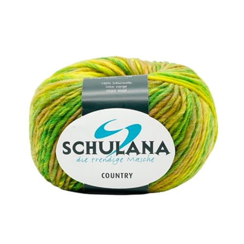 SCHULANA Country, 100% Schurwolle, zum Stricken und Häkeln, 50g ca 90m, Grün-Gelb-Ocker meliert 100 von SCHULANA