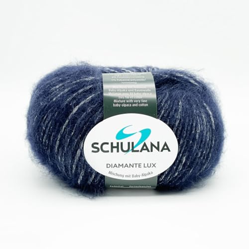 SCHULANA Diamante Lux, 45% Baumwolle, 33% Alpaka, 11% Merino, 6% Polyester, 5% Polyamid, zum Stricken und Häkeln, 50g ca 95m, Dunkelblau 204 von SCHULANA