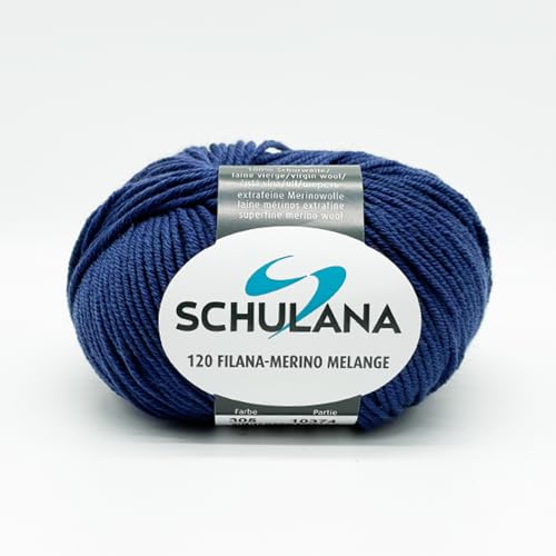 SCHULANA 120 Filana-Merino Mélange, 100% Schurwolle (Merino extrafine), zum Stricken und Häkeln, 50g ca 120m, Dunkelblau Mélange 305 von SCHULANA