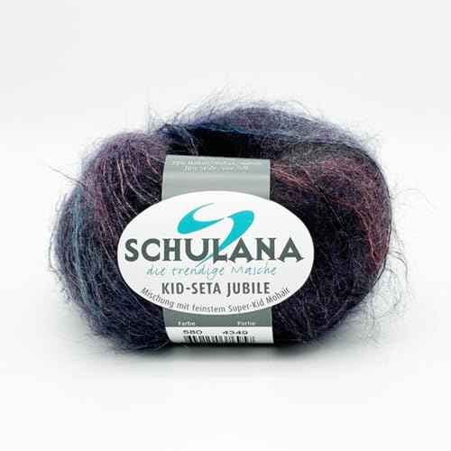 SCHULANA Kid-Seta Jubile Mohair Luxuriöses Strickgarn und Seide Mischung, Nadelstärke 3,5-5 mm, Lauflänge 25g, 210m, Perfekt für Pullover, Schals, Tücher & Accessoires, Bunt Meliert von Schulana