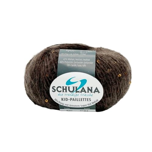 SCHULANA Kid-Seta Paillettes Mohair-Polyester-Seide Strickwolle - Made in Italy, ideal für Sommermode. Hochwertig, sanft, weich, Naturfaser, Braun von Schulana