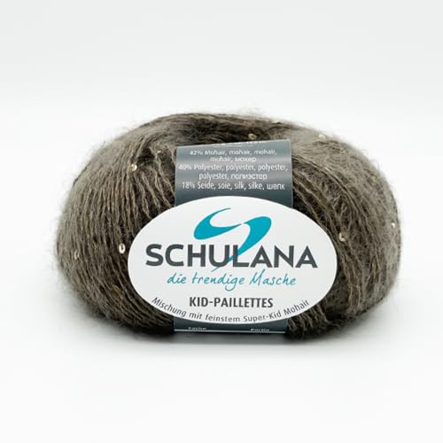 SCHULANA Kid-Seta Paillettes Mohair-Polyester-Seide Strickwolle - Made in Italy, ideal für Sommermode. Hochwertig, sanft, weich, Naturfaser, Graubraun von Schulana