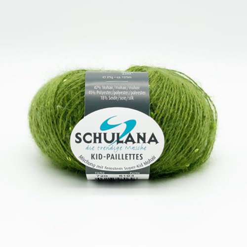 SCHULANA Kid-Seta Paillettes Mohair-Polyester-Seide Strickwolle - Made in Italy, ideal für Sommermode. Hochwertig, sanft, weich, Naturfaser, Hellolive von Schulana