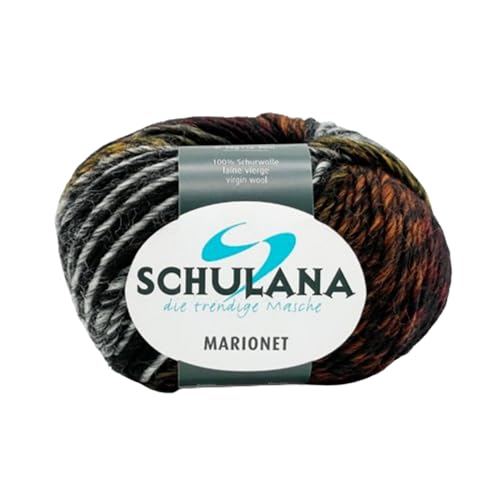 SCHULANA Marionet, 100% Schurwolle, zum Stricken und Häkeln, 50g ca 90m, Orange-Gelb-Schwarz-Weiss 104 von SCHULANA