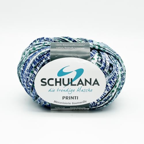 SCHULANA Printi Baumwollgarn - Hergestellt in Italien - Ideal für Sommerjacken, Hüte & Accessoires - Weich & atmungsaktiv - Hochwertige Strickgarne Trendige Farben, Blau-grün von Schulana