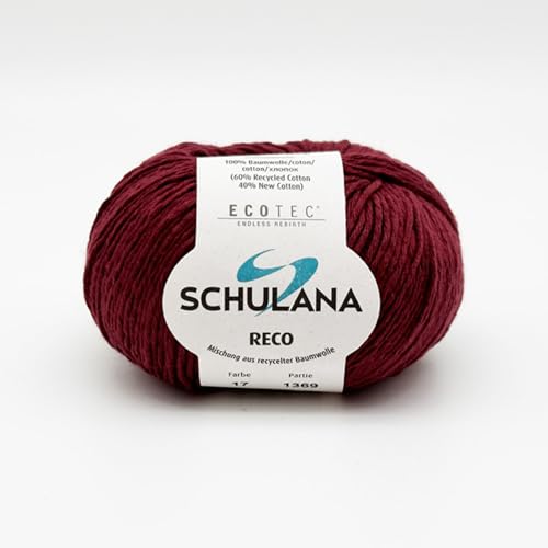 SCHULANA Reco Baumwollgarn - Ideal für Stricken & Häkeln, Perfekt für Pullover, Jacken, Schals & Babykleidung, Hergestellt in Italien, Modische Farben & Trends, Dunkelrot von Schulana