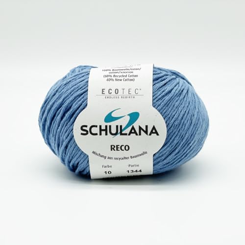 SCHULANA Reco Baumwollgarn - Ideal für Stricken & Häkeln, Perfekt für Pullover, Jacken, Schals & Babykleidung, Hergestellt in Italien, Modische Farben & Trends, Pastellblau von Schulana