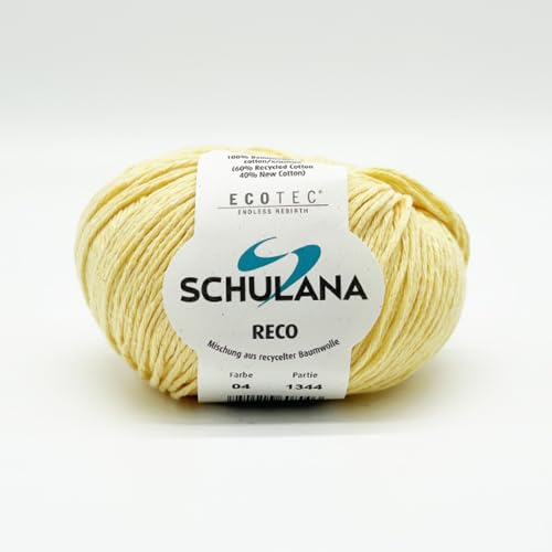 SCHULANA Reco Baumwollgarn - Ideal für Stricken & Häkeln, Perfekt für Pullover, Jacken, Schals & Babykleidung, Hergestellt in Italien, Modische Farben & Trends, Pastellgelb von Schulana