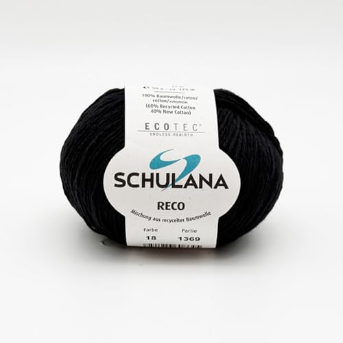 SCHULANA Reco Baumwollgarn - Ideal für Stricken & Häkeln, Perfekt für Pullover, Jacken, Schals & Babykleidung, Hergestellt in Italien, Modische Farben & Trends, Schwarz von Schulana