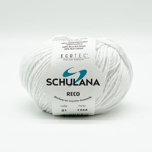 SCHULANA Reco Baumwollgarn - Ideal für Stricken & Häkeln, Perfekt für Pullover, Jacken, Schals & Babykleidung, Hergestellt in Italien, Modische Farben & Trends, Weiss von Schulana