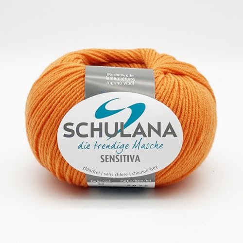 SCHULANA Sensitiva, 100% Schurwolle (Merino superfine, mulesing-free), zum Stricken und Häkeln, 50g ca 185m, Dark Cheddar 032 von SCHULANA