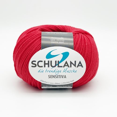 SCHULANA Sensitiva, 100% Schurwolle (Merino superfine, mulesing-free), zum Stricken und Häkeln, 50g ca 185m, Verkehrsrot 020 von SCHULANA