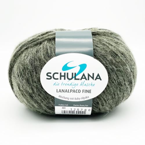 SCHULANA Lanalpaco Fine, 56% Baumwolle, 27% Schurwolle (Merino extrafine), 17% Alpaka (Baby), zum Stricken und Häkeln, 50g ca 170m, Khaki 040 von SCHULANA