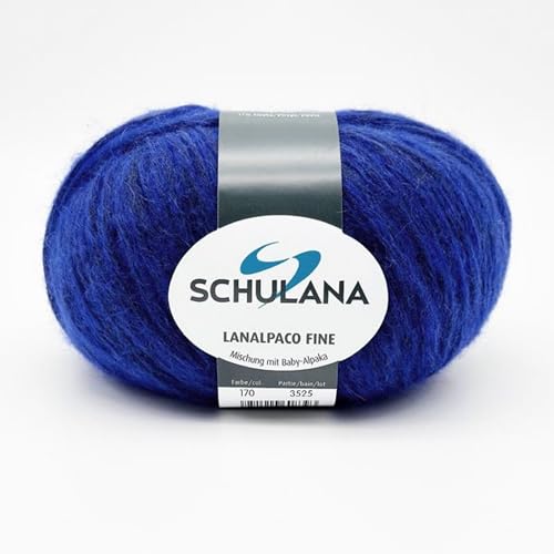 SCHULANA Lanalpaco Fine, 56% Baumwolle, 27% Schurwolle (Merino extrafine), 17% Alpaka (Baby), zum Stricken und Häkeln, 50g ca 170m, Royalblau 170 von SCHULANA