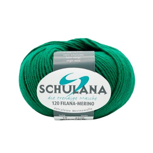 SCHULANA 120 Filana-Merino, 100% Schurwolle (Merino extrafine), zum Stricken und Häkeln, 50g ca 120m, Dunkelgrün 010 von SCHULANA