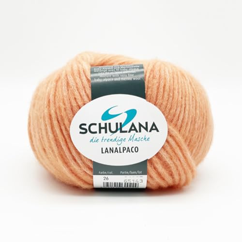 SCHULANA Lanalpaco, 55% Alpaka (Baby), 35% Baumwolle, 10% Schurwolle (Merino), zum Stricken und Häkeln, 50g ca 110m, Lachs 026 von SCHULANA