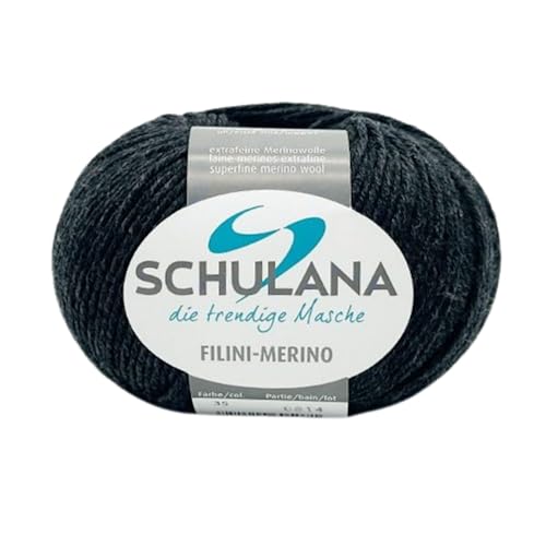 SCHULANA Filini-Merino, 100% Schurwolle (Merino extrafine), zum Stricken und Häkeln, 50g ca 160m, Anthrazit 035 von SCHULANA