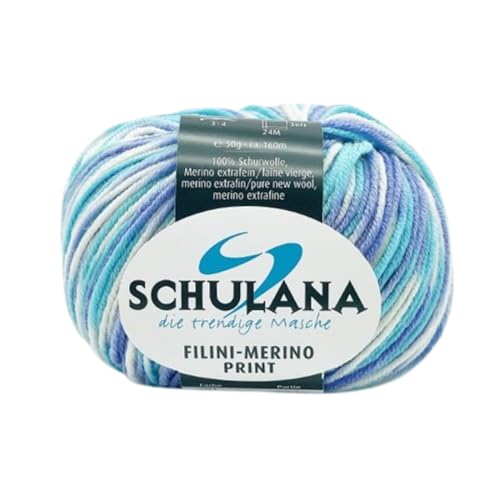 Schulana Filini-Merino Print, Schurwolle, Weiß-Lila-Türkis, 50g, 160 von Schulana