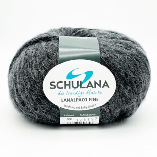 SCHULANA Lanalpaco Fine, 56% Baumwolle, 27% Schurwolle (Merino extrafine), 17% Alpaka (Baby), zum Stricken und Häkeln, 50g ca 170m, Anthrazit 100 von SCHULANA