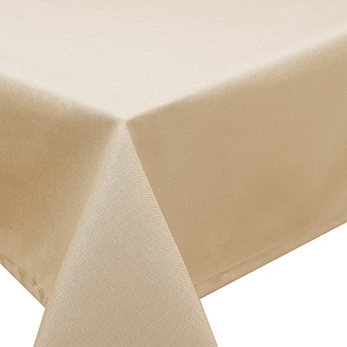 Tischdecke Fleckschutz Lotus Effekt Garten LEINEN Optik bügelfrei abwaschbar Uni Farbe Champagner Größe eckig 110x110 cm von Schwar Textilien