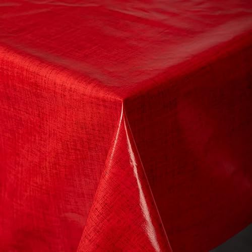 Wachstuch Tischdecke Gartentischdecke Maldecke Basteldecke PVC abwaschbar Tischwäsche einfarbig mit Leinenstruktur Chester (Rot, 130x160 cm eckig) von Schwar Textilien