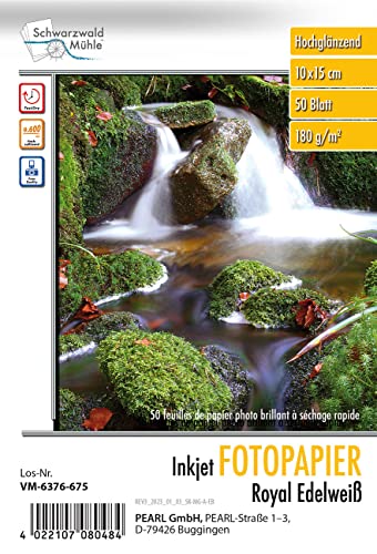 Schwarzwald Mühle Fotopapier 10x15: Hochglanz-Fotopapier "Edelweiß", 10 x 15, 180g/m², 50 Blatt (Tintendrucker Fotopapier, schweres Fotopapier, Tintenstrahldrucker) von Schwarzwald Mühle