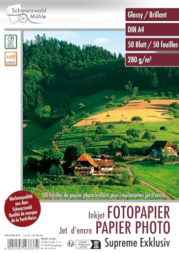 Schwarzwald Mühle Inkjet-Fotopapier A4: Hochglanz-Fotopapier "Supreme Exklusiv", A4, 280 g/m², 50 Blatt (Druckerpapier für Fotos, Tintenstrahl-Papier, beidseitig) von Schwarzwald Mühle