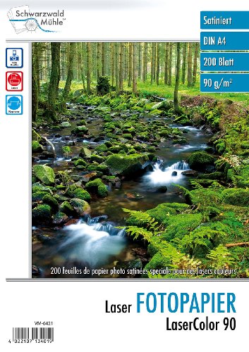 Schwarzwald Mühle Fotopapier Laserdrucker: "LaserColor 90" 90 g/m² A4 200 Blatt (Fotopapier Laser, Kopier Papier, bedruckbar) von Schwarzwald Mühle