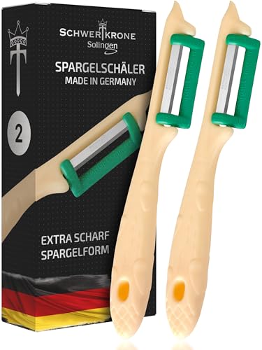 2 Spargelschäler Spargelform Sparschäler Pendelschäler Aus Solingen Obstschäler/Kartoffelschäler/Gemüseschäler für Links- und Rechtshänder von Schwertkrone