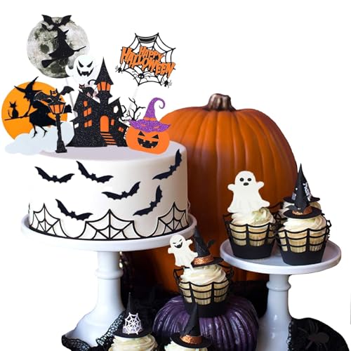 30 Stück Halloween Essbare Tortendeko, Halloween Cupcake Toppers, Halloween Deko Kuchen Essbar, Horror Für Halloween Dekoration, Fledermaus Themed Horror Party von Scinzene