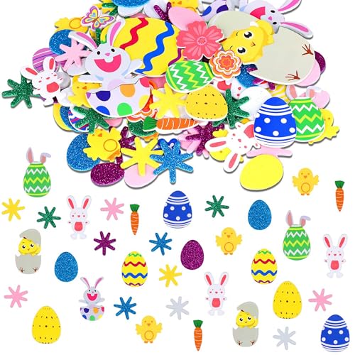 300 Stück Aufkleber Ostern Moosgummi, Osterdeko Glitter Schaumstoff Sticker für Kinder, Bastelset für Kunsthandwerk, DIY Ostern Dekoration, Basteln für Mädchen, Sammelalben & Kunstprojekte von Scinzene