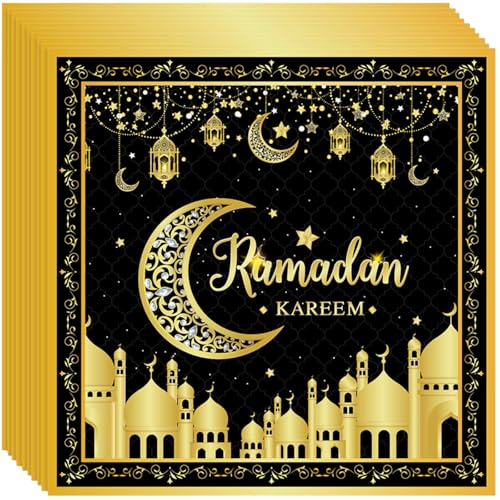 48 Stück Ramadan Servietten, Ramadan Deko 33 x 33 cm, Ramadan Party Servietten, Schwarze Goldene Servietten für Eid Feier, Ramadan Dekoration und Tischzubehör für besondere Anlässe von Scinzene